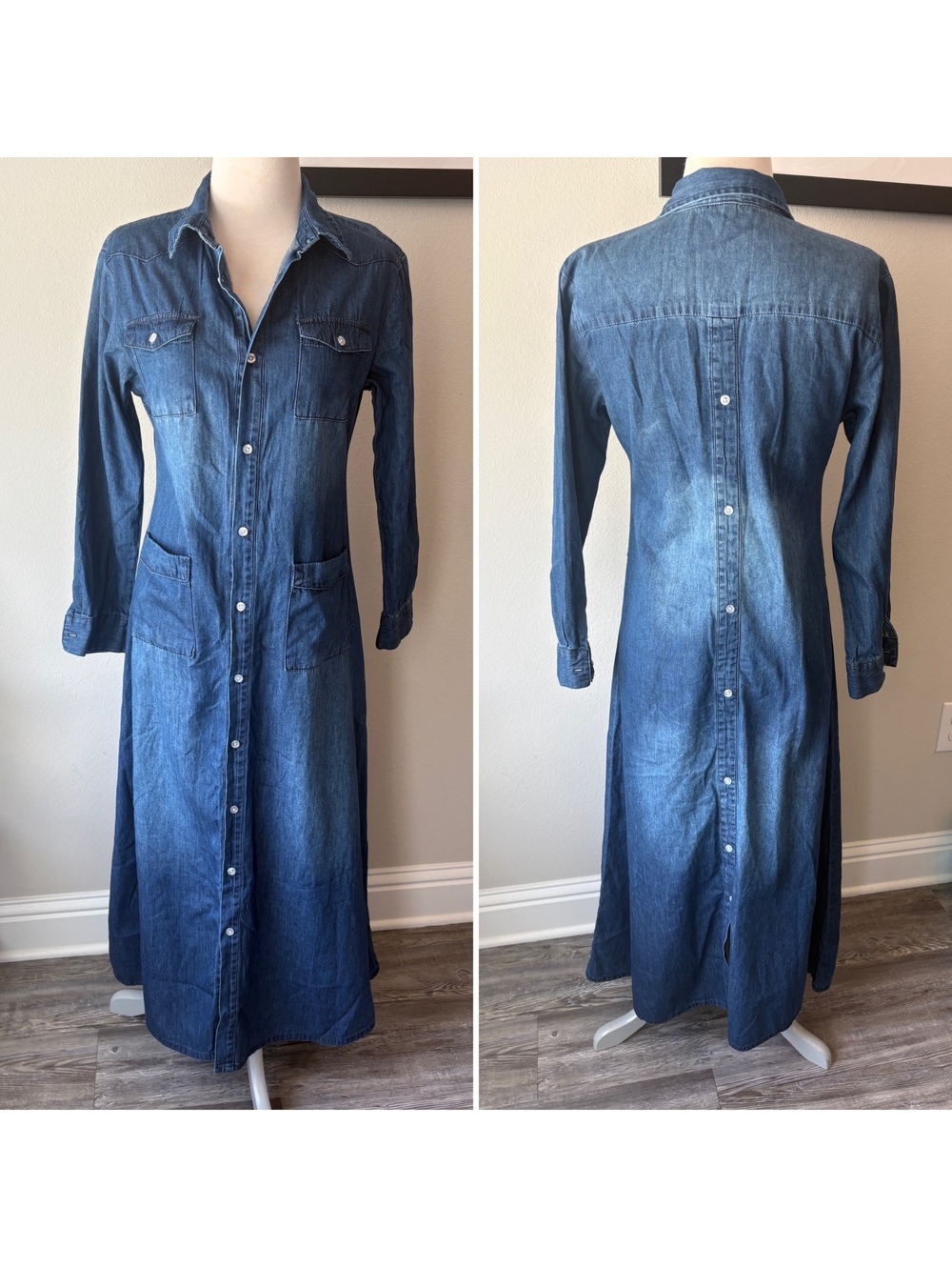 Small Denim Maxi Shirt Dress Button Front & Back NWOT